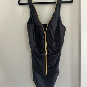 Cacique Black Miraclesuit | Body Shaping| One-Piece Swimsuit with Gold Zip